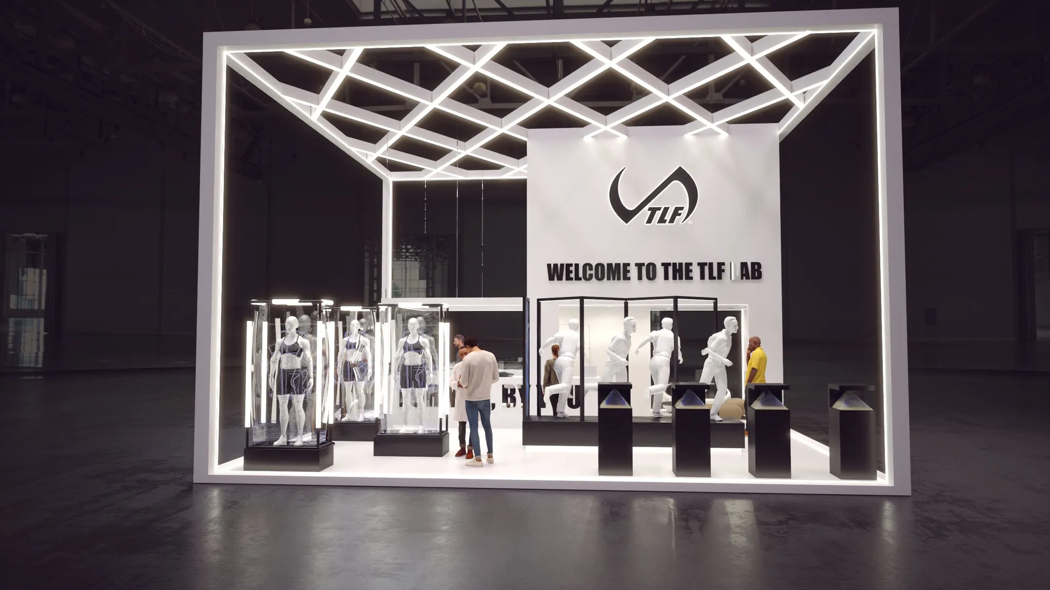 30x30 booth with sports lab and mannequins